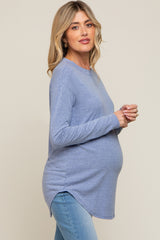 Blue Long Sleeve Curved Hem Maternity Top