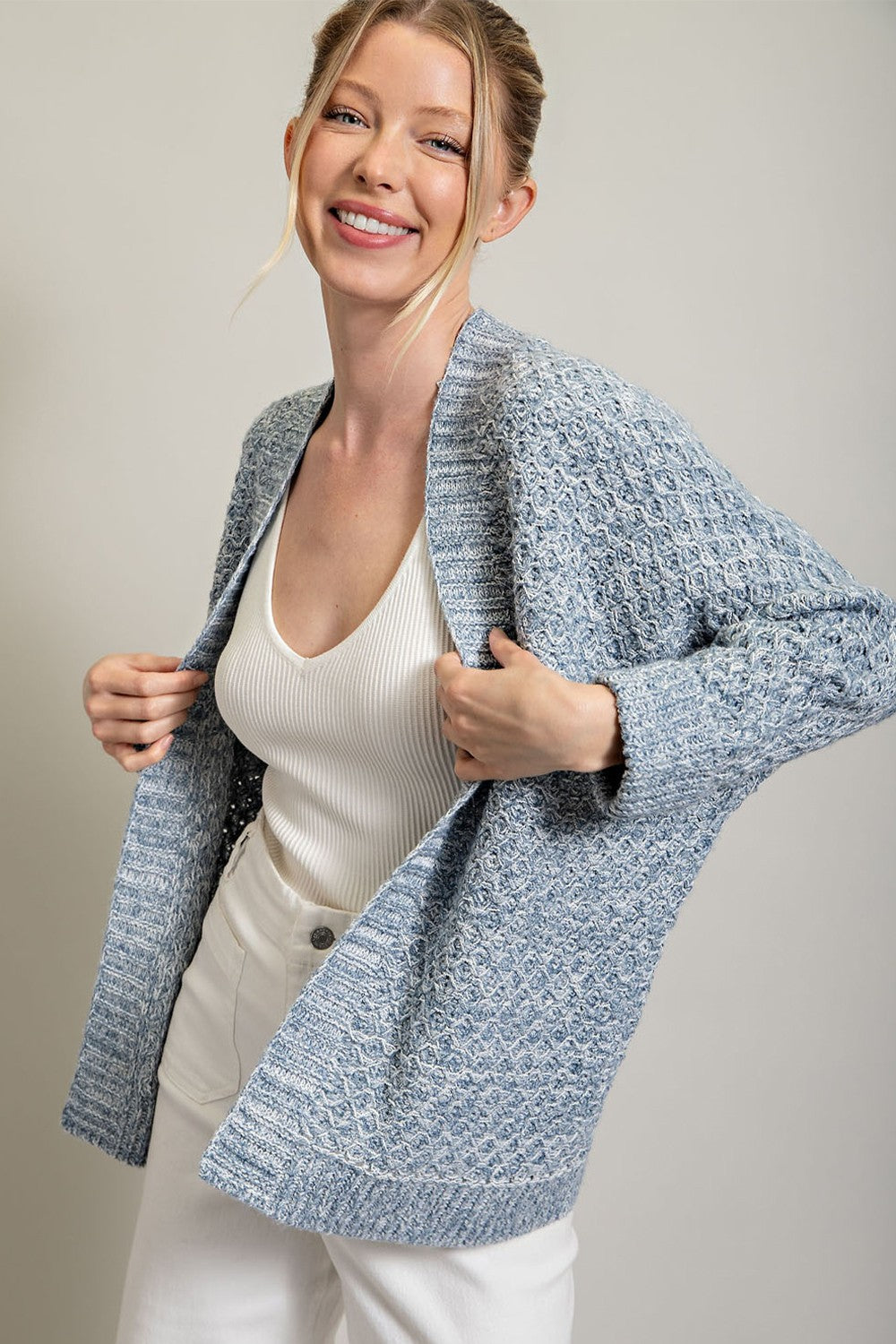 Blue Knit Cuffed Maternity Cardigan