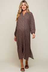 Charcoal Button Down 3/4 Sleeve Maternity Midi Dress