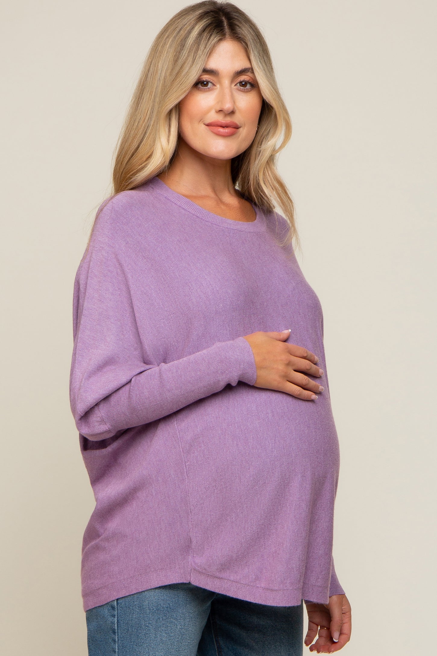 Lavender Knit Long Dolman Sleeve Maternity Top