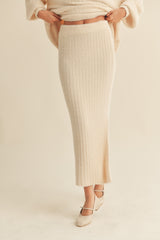 Ivory Fuzzy Ribbed Midi Skirt