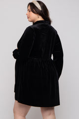 Black Velvet Button Down Maternity Plus Mini Dress