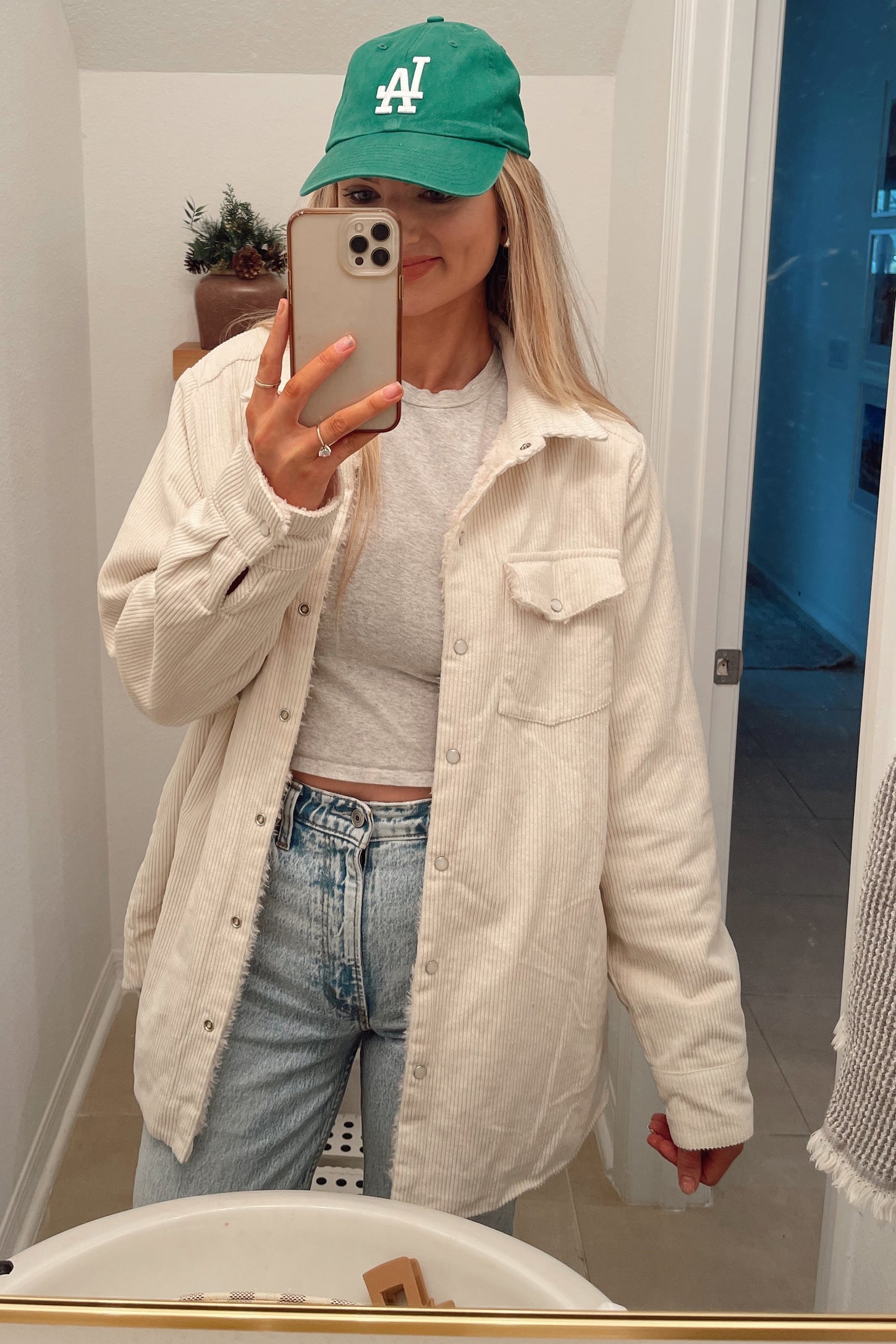 Cream Corduroy Sherpa Lined Shacket