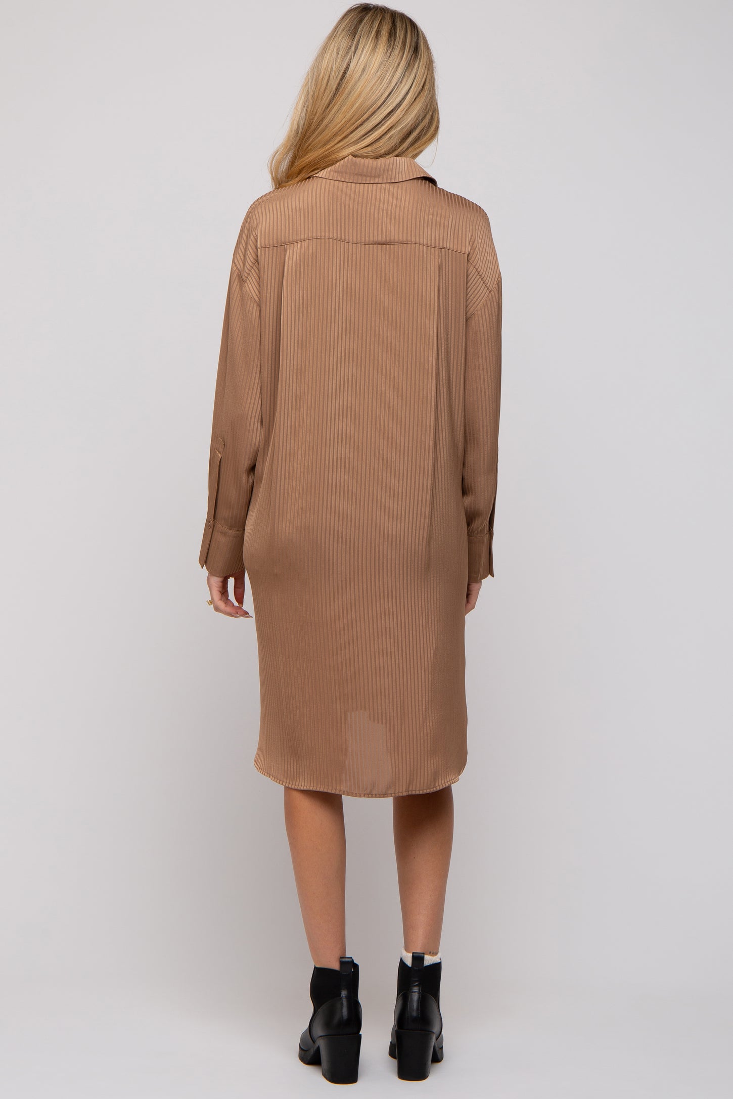 Mocha Striped Maternity Shirt Dress