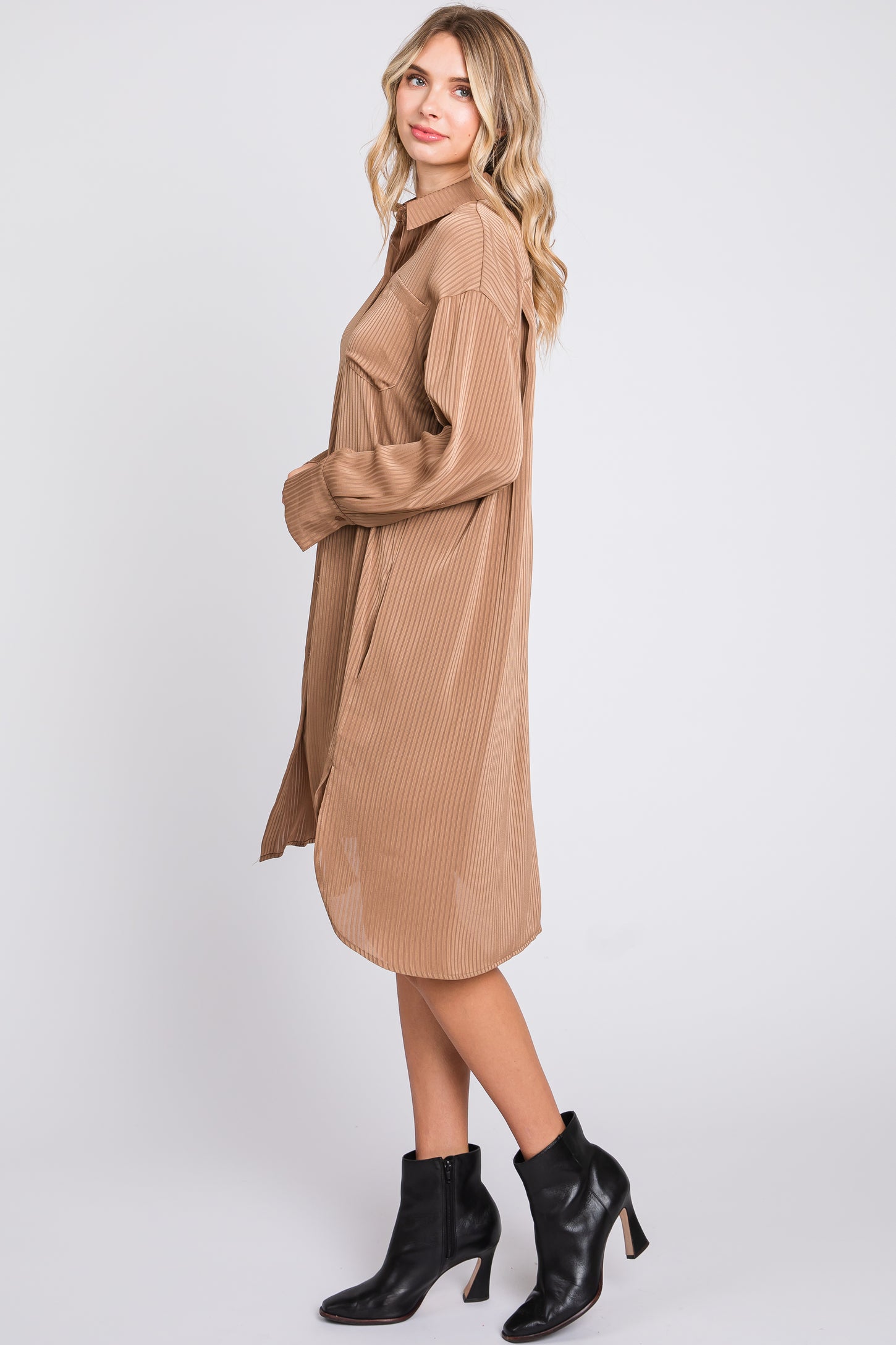 Mocha Striped Shirt Dress