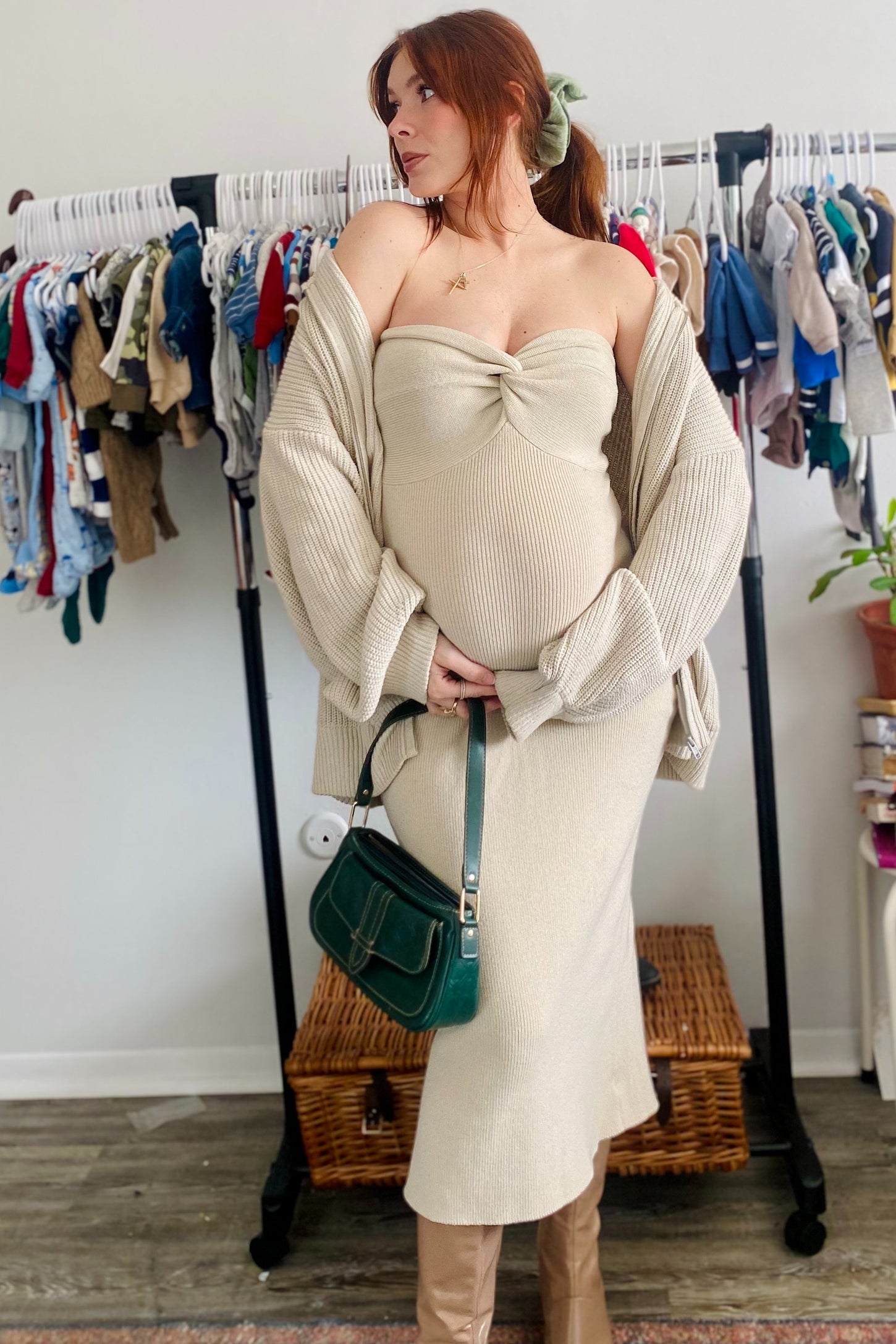 Taupe Oversized Zip Up Maternity Cardigan