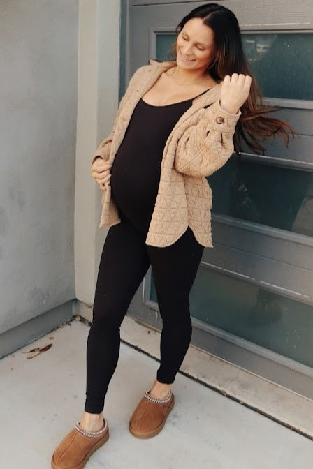 Taupe Quilted Maternity Jacket