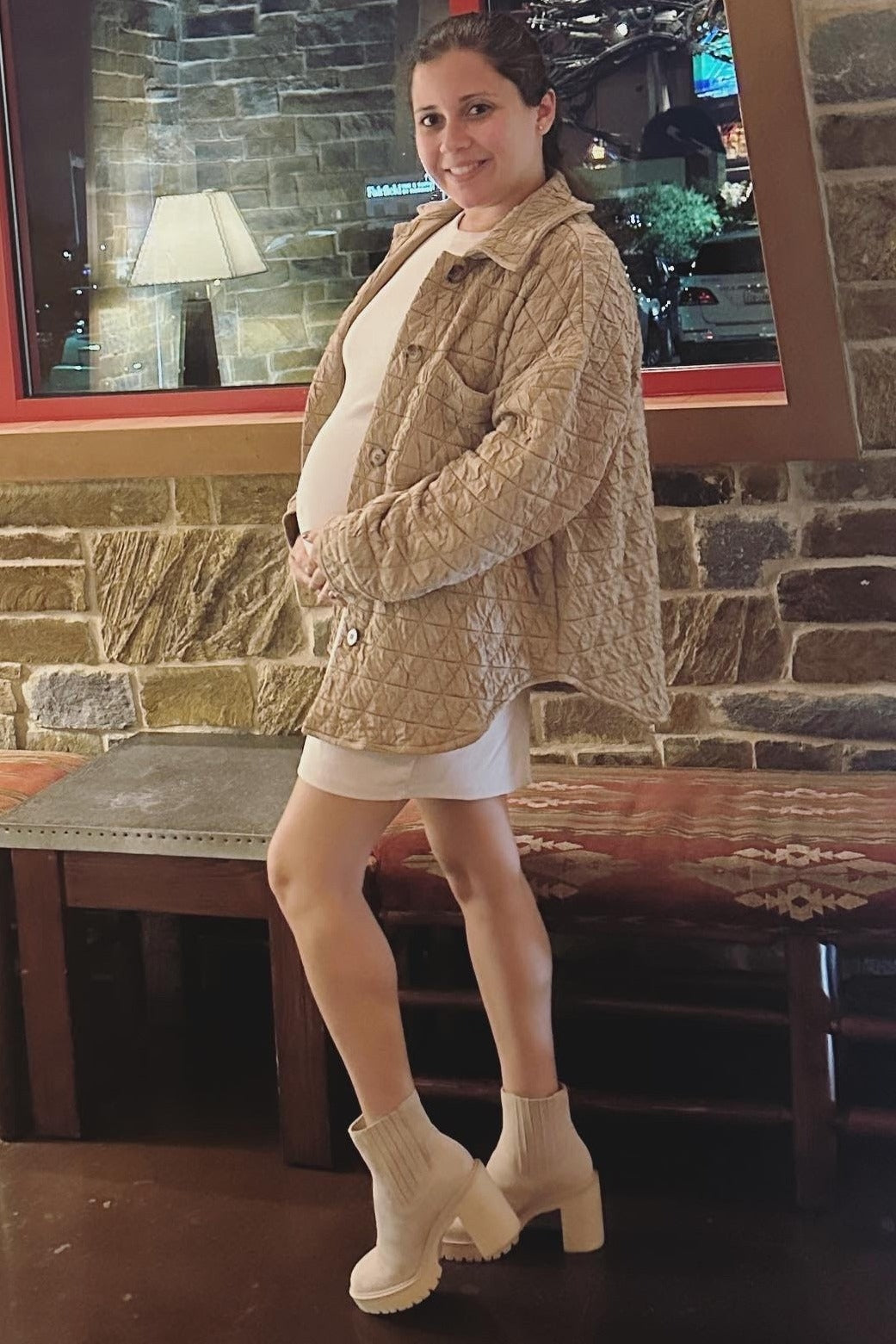 Taupe Quilted Maternity Jacket