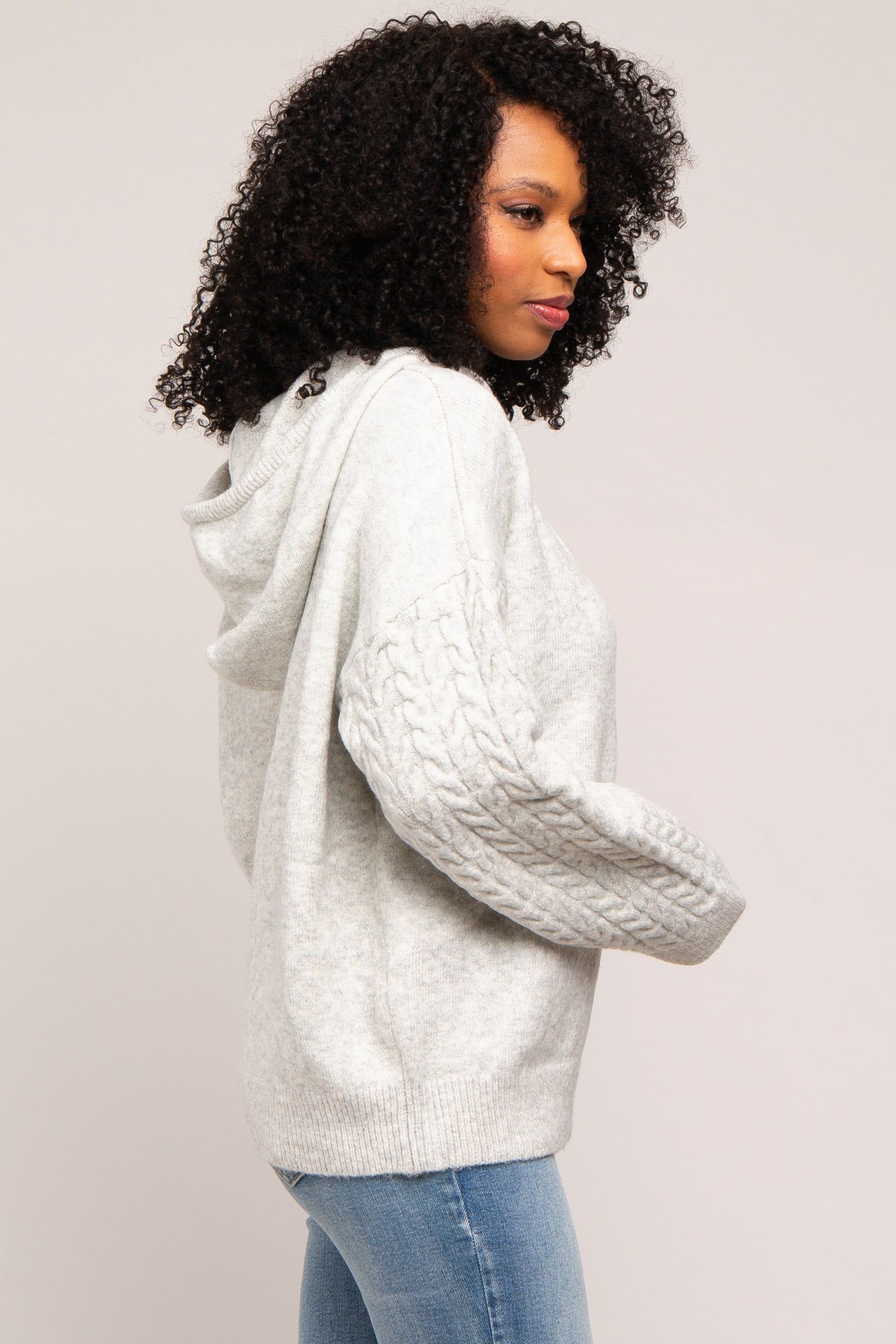 Grey Mixed Knit Hooded Sweater