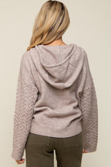 Taupe Mixed Knit Maternity Hooded Sweater