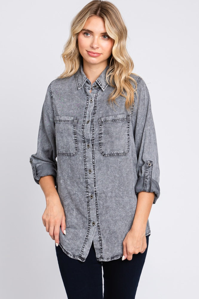 Charcoal Chambray Maternity Rolled Cuff Shirt