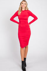 Fuchsia Red Ruched Fitted Dress