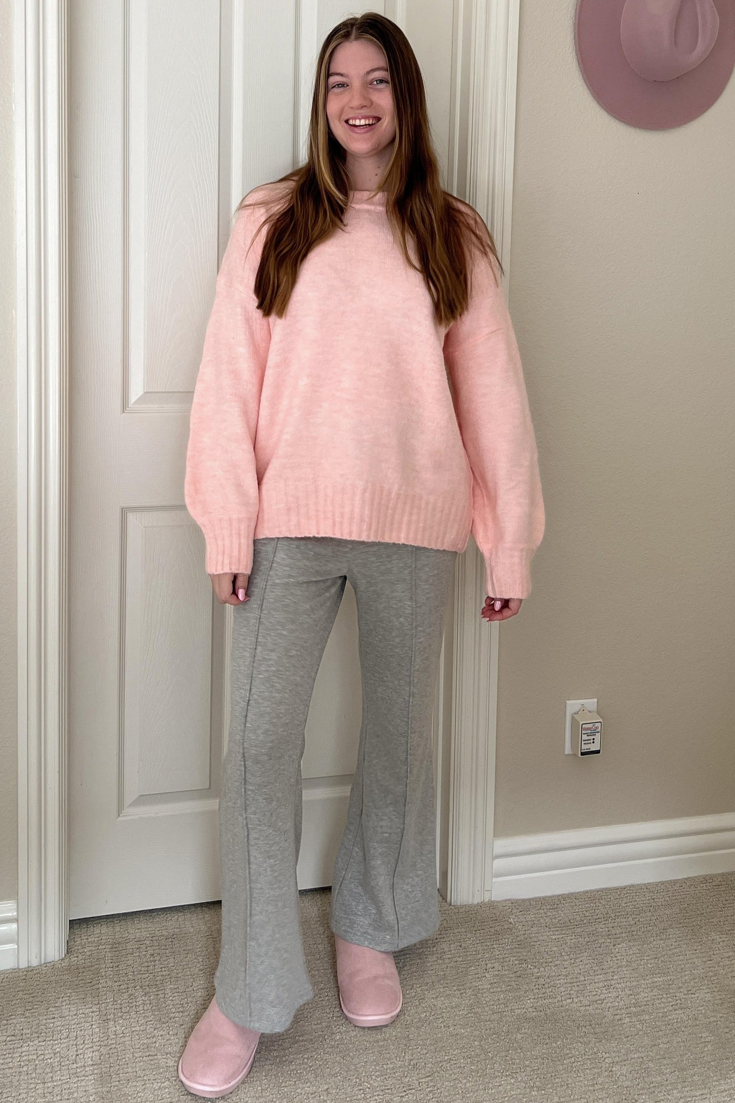 Heather Grey Faux Fur Lined Flare Lounge Pants