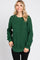 Green Waffle Knit Round Hem Sweater
