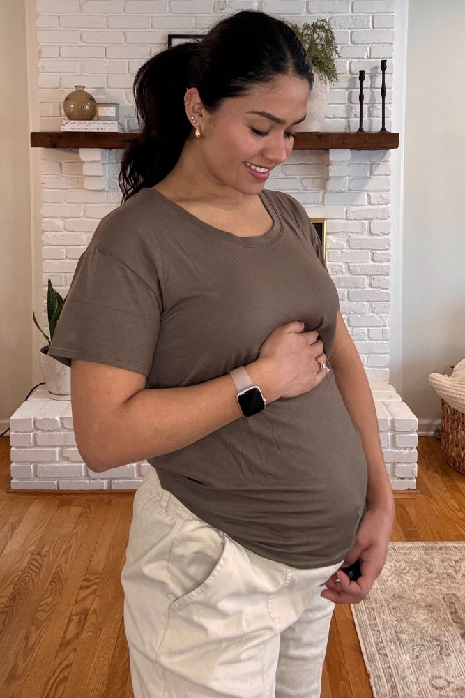 Olive Scoop Neck Basic Maternity Tee