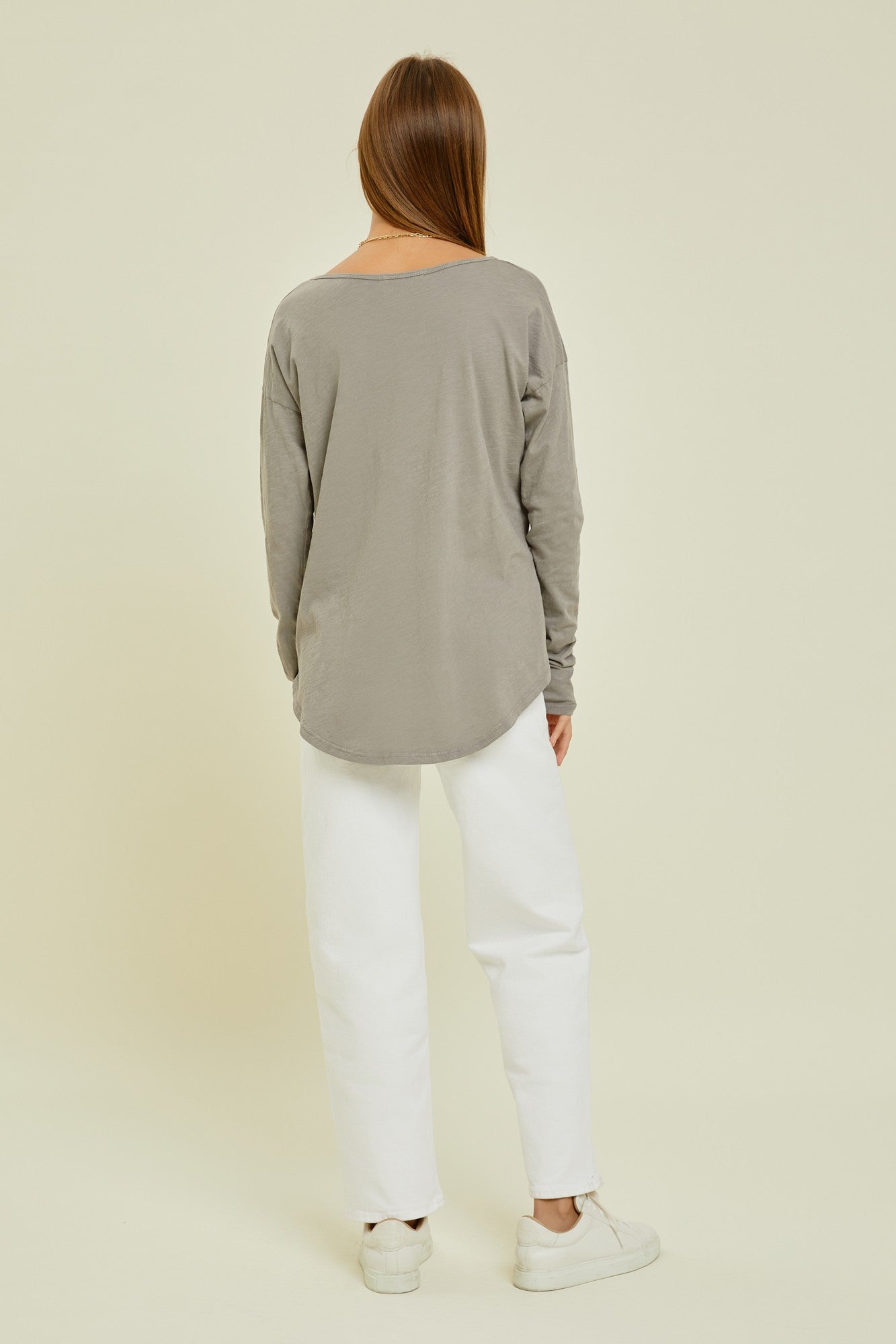 Charcoal Long Sleeve Curved Hem Top