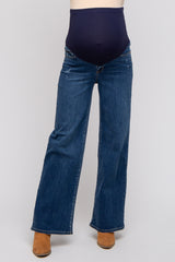 Navy Distressed Accent Wide Leg Maternity Jeans