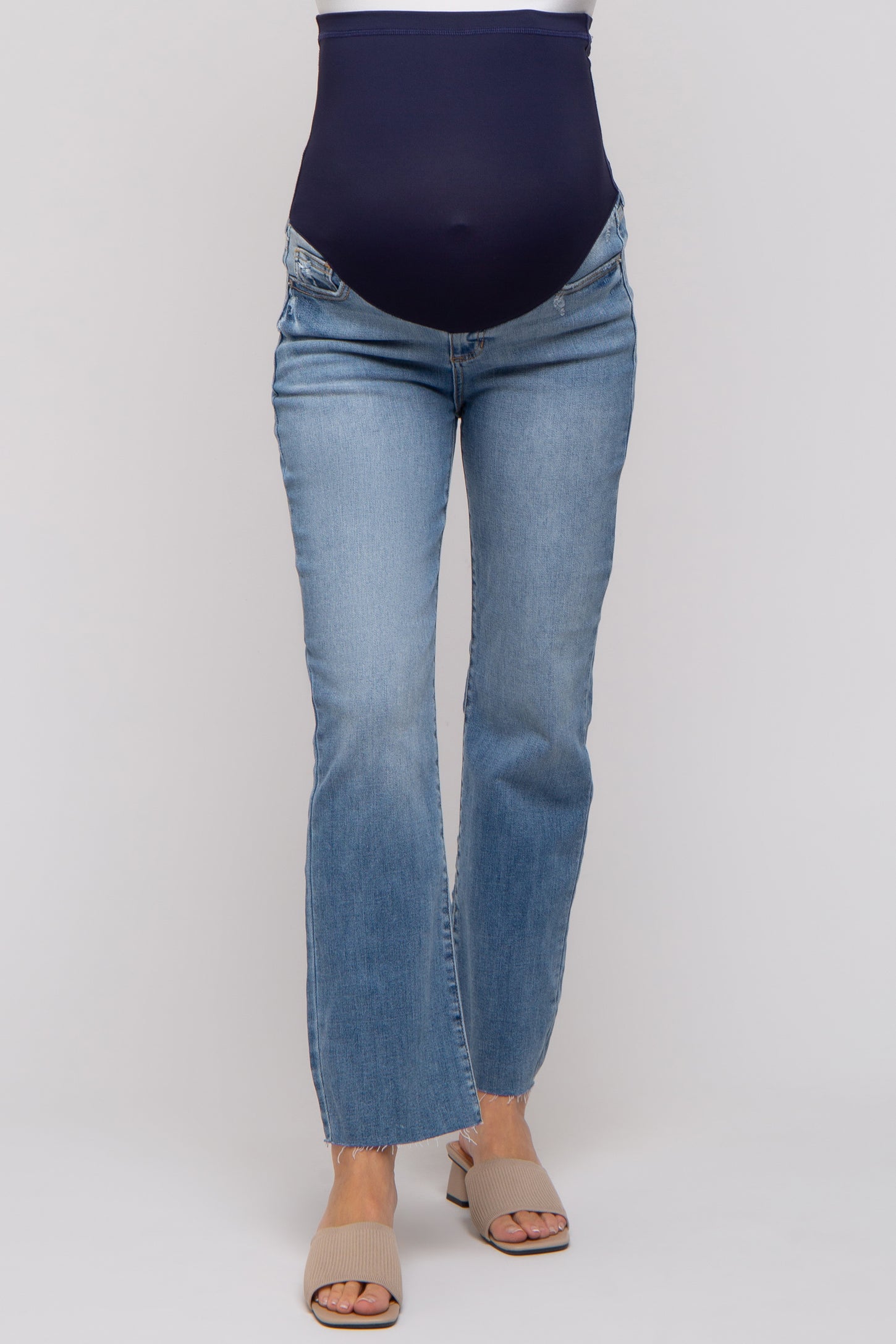 Light Blue Raw Hem Straight Maternity Jeans