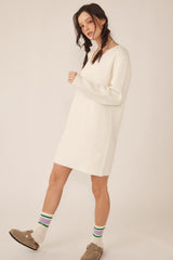 Ivory V-Neck Oversized Sweater Dress
