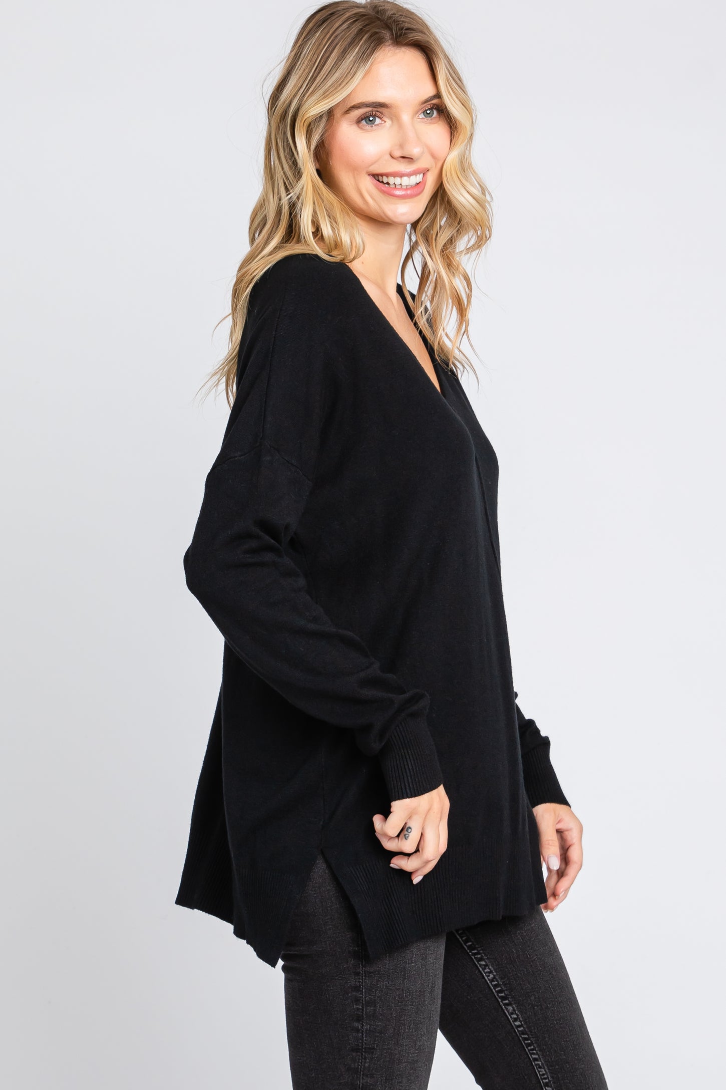 Black Long Sleeve Side Slit Sweater