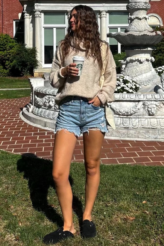 Cream Turtleneck Boucle Sweater