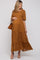 Camel Ditsy Floral Smocked Ruffle Tiered Maternity Midi Dress