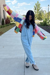 Multicolor Color Block Checkered Thick Knit Cardigan