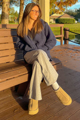 Navy Blue Colorblock Half Zip Fleece Pullover