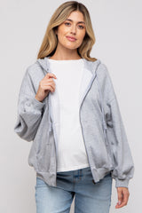 Heather Grey Zipper Hooded Jacket
