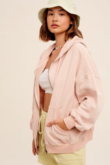 Light Pink Zipper Hooded Maternity Jacket