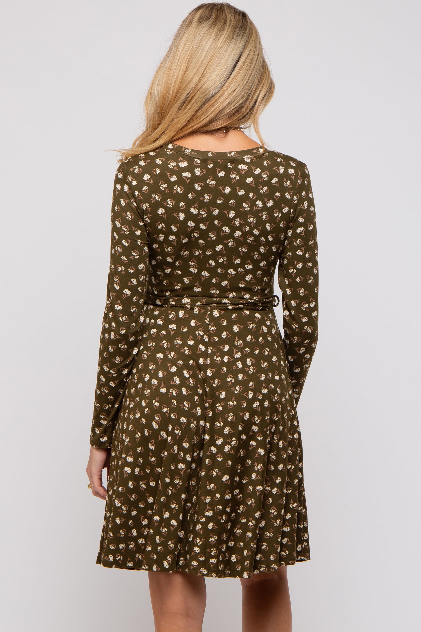 Olive Floral Soft Knit Long Sleeve Maternity Dress