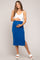 Royal Blue Soft Knit Ribbed Side Slit Maternity Midi Skirt
