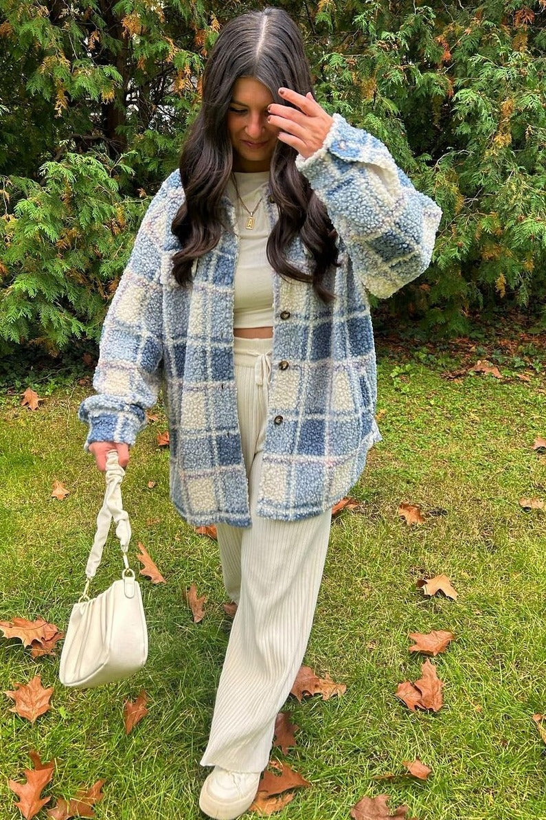 Blue Plaid Sherpa Jacket