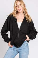 Black Front Zipper Hooded Sweater