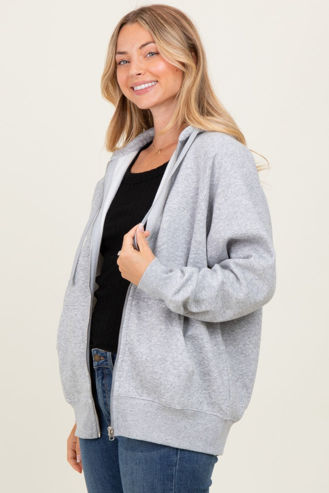 Heather Grey Front Zipper Hooded Sweater