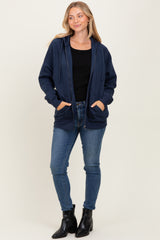 Navy Front Zipper Hooded Sweater