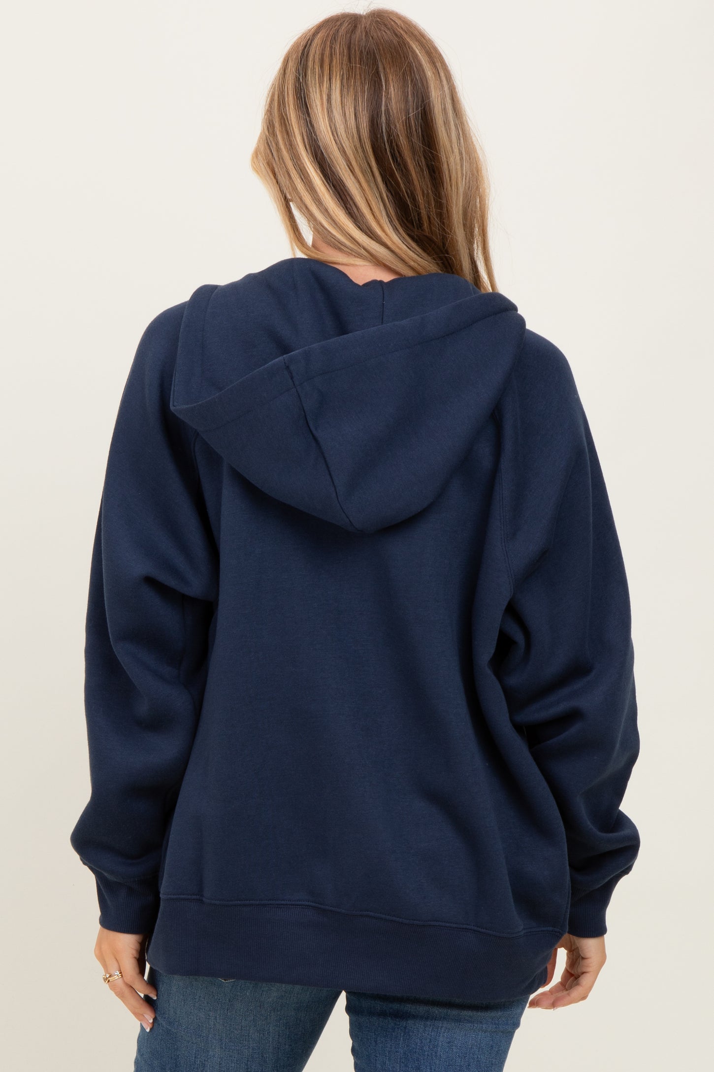 Navy Front Zipper Hooded Sweater