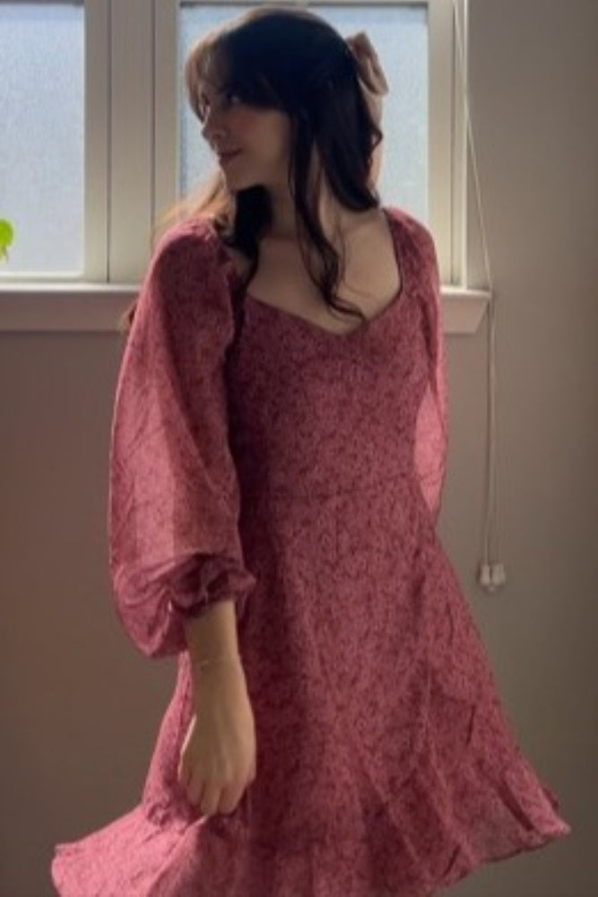 Mauve Floral Print Mini Dress