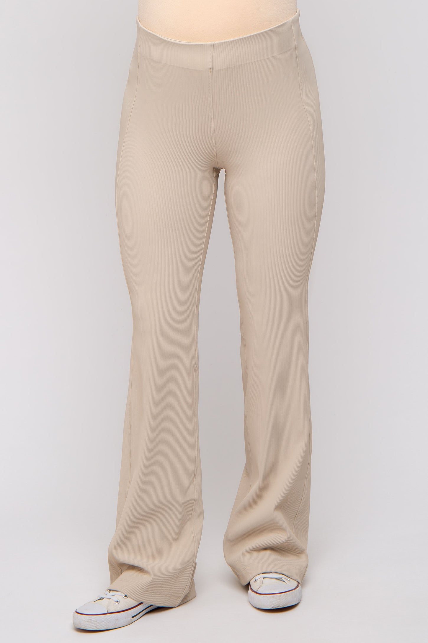 Cream Ribbed Maternity Flared Leggings