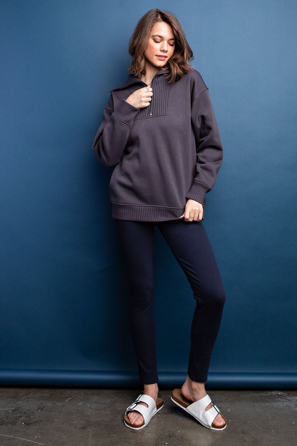 Charcoal High-Neck Fleece Pullover