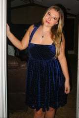Navy Velour Sparkle Rhinestone Dress