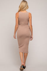 Mocha Fitted Knit Maternity Midi Dress