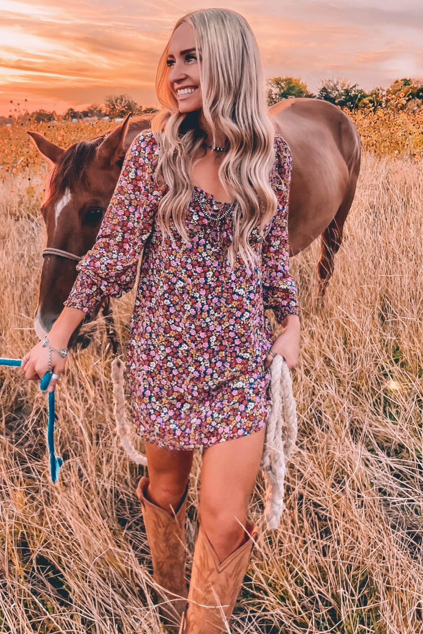 Indigo Ditsy Sweetheart Mini Dress