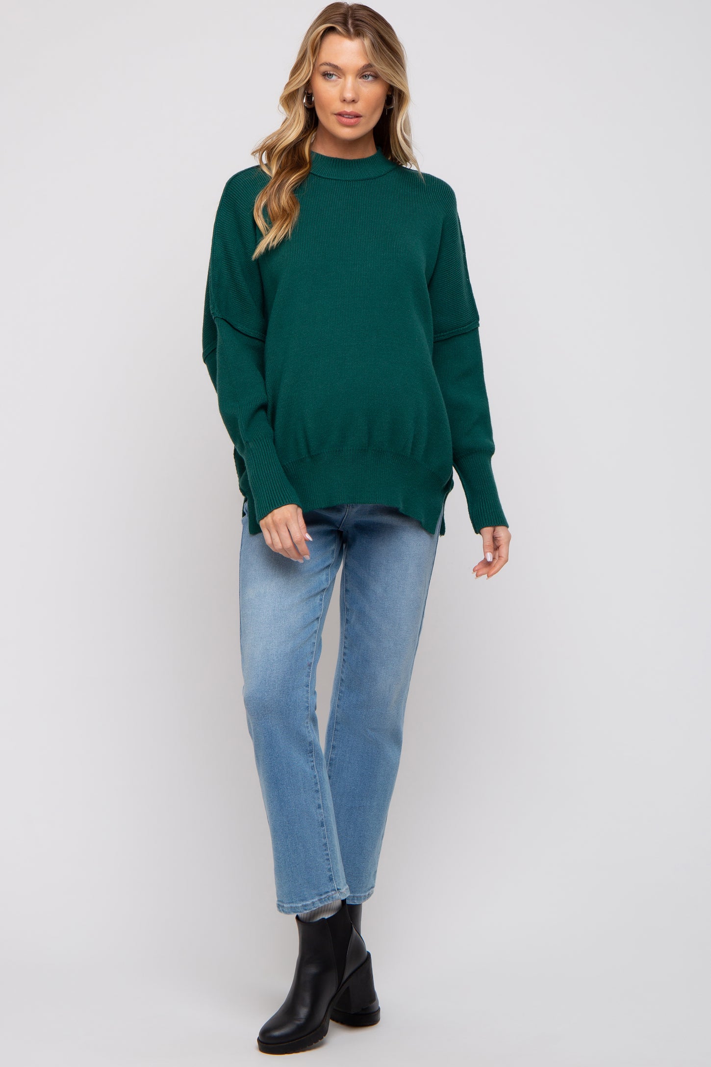 Emerald Knit Mock Neck Maternity Sweater