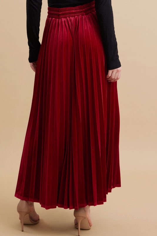 Red Velvet Knit Drawstring Maxi Skirt
