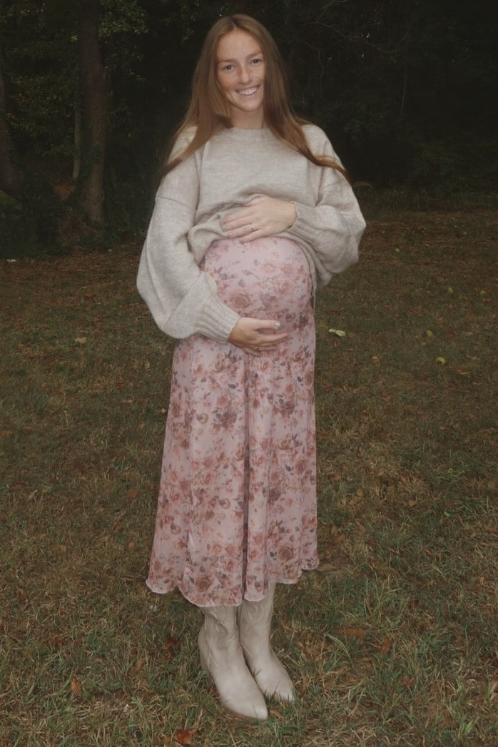 Taupe Ribbed Cuff Maternity Sweater