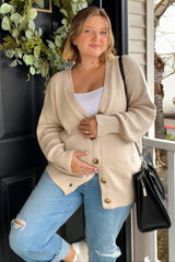 Beige Basic Ribbed Maternity Cardigan Sweater