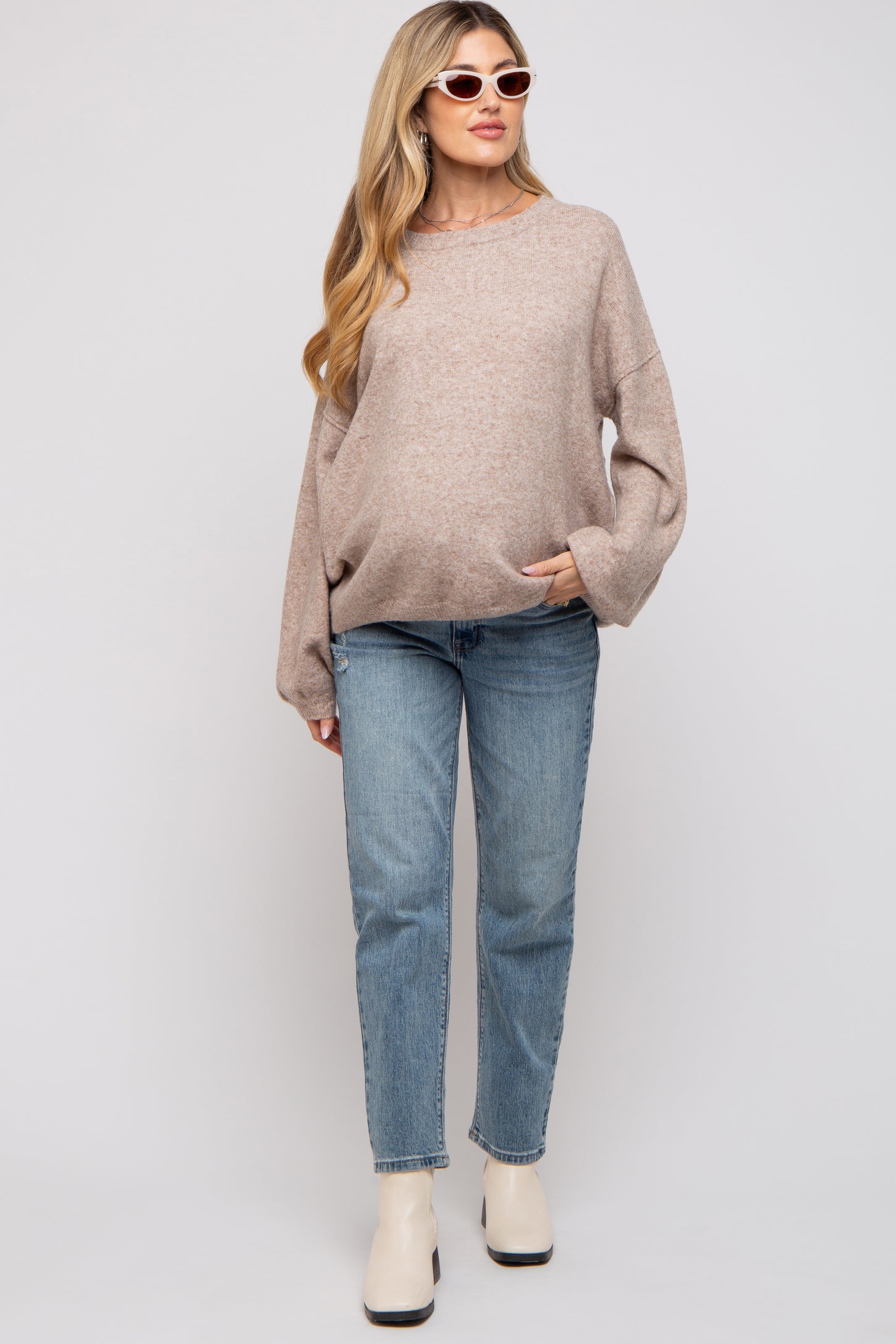 Taupe Basic Drop Shoulder Maternity Sweater