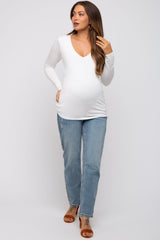 Ivory V-Neck Long Sleeve Maternity Top