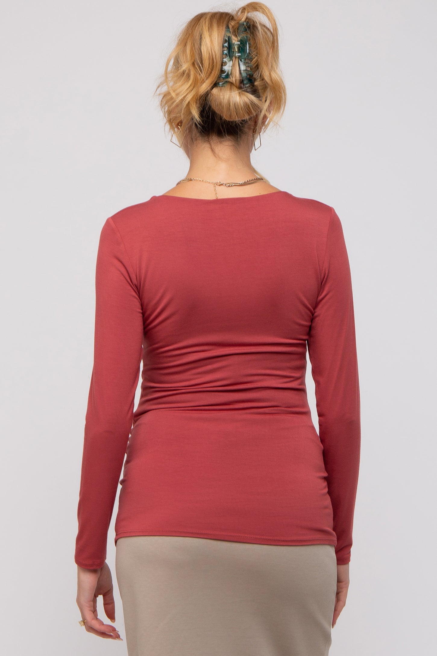 Rust V-Neck Long Sleeve Maternity Top